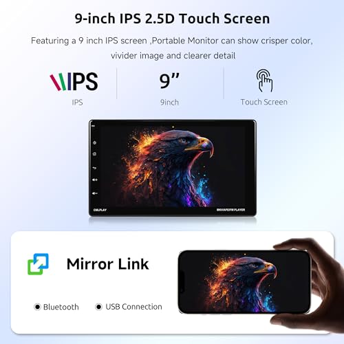 Single Din Wireless Carplay Car Stereo Radio Android Auto, Rimoody 9 Inch Touch Screen Car Radio 1 Din with Bluetooth FM Radio EQ Mirror Link TF/USB/AUX Input Car Multimedia Player+ Backup Camera - Image 2