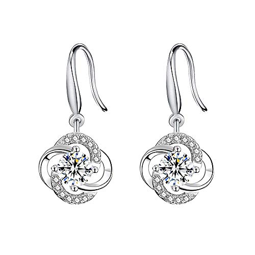 Four- Leaf Clover 5A Cubic Zirconia Sterling Silver Dangle Drop Earrings Gift for Women Gemini Sets