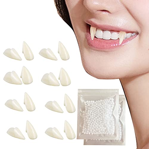 UOUYOO 8 Pairs Vampire Teeth Vampire Fangs 4 Size Fangs Fake Teeth with 2 Teeth Pellets Fangs Teeth Fake Fangs for Cosplay Party Props Halloween Party Fangs Favors