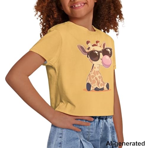 Image of Cute Crop Tops for Girls Short Sleeve Summer T Shirts Fashion Graphic Tees Crew Neck Pullover Tee 5-14 Years