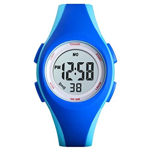 TONSHEN Niño Reloj de Pulsera Deportivo LED Electrónica 50M Impermeable Plastico Caja y Goma Correa Outdoor Militar Alarma Cronómetro Digital Relojes (Azul) TONSHEN Niño Reloj de Pulsera Deportivo LED Electrónica 50M Impermeable Plastico Caja y Goma Correa Outdoor Militar Alarma Cronómetro Digital Relojes (Azul)