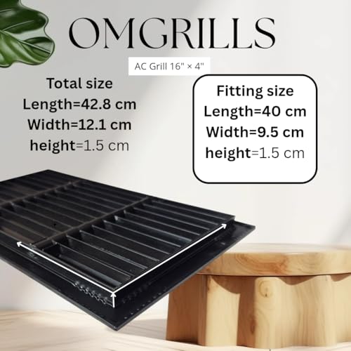 Image of Aluminium Powder Coated Grill, Grill for ac, hvac, ventilation grill, home grill, ac grill,Return Air Grill for Wall, Sidewall and Ceiling (BLACK, 16 inch*4 inch)
