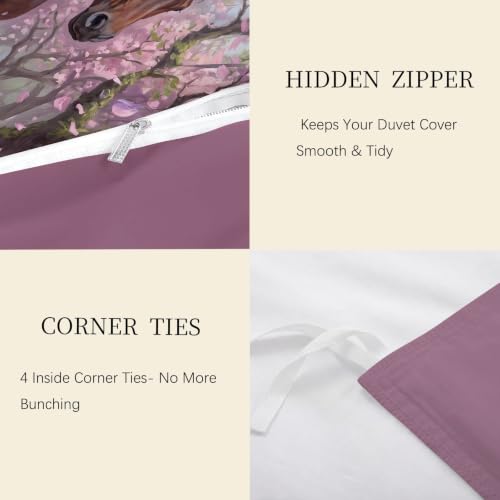 Housse de couette 140x200 zippée pour lit simple imprimé cheval