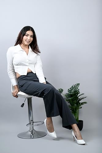 Image of Mlada Mid Waist Wide Leg Flared Pants Elastic Waist Band for Women Office Work Formal Wear Stretch Cotton Knit Flare Pants Utility Pockets Extra Flare Pants Trousers for Travel