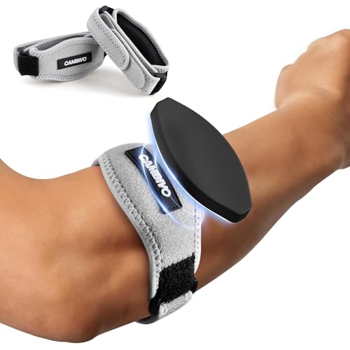 Image of CAMBIVO 2 Pack Tennis Elbow Brace Strap for Tendonitis, Light Gray | EVA Compression Pad, Adjustable Strap with Premium Velcro, for Men and Women, Golfer's Elbow, Counterforce Brace, Breathable