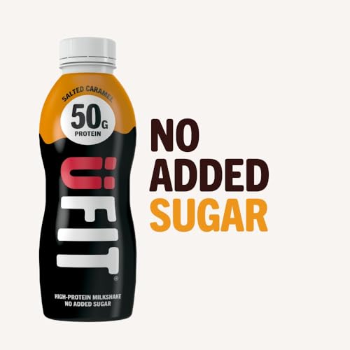 UFIT High 50g Protein Shake - Salted Caramel Flavour- No Added Sugar - Low in Fat - Ready to Drink - Pack of 8 x 500 ml (Packaging May Vary)