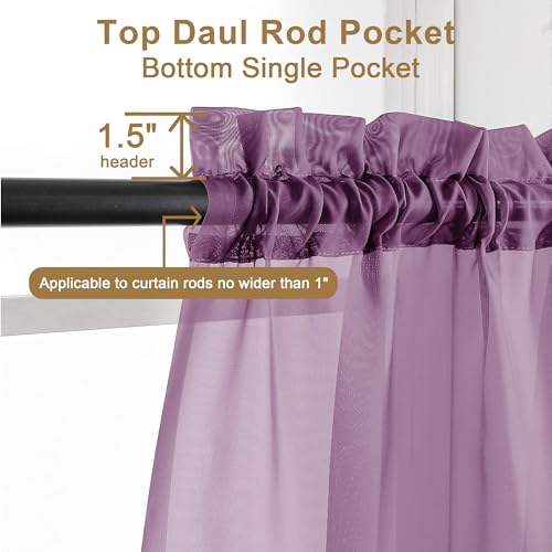 Image of Chyhomenyc Plum Sheer Curtains 63 Inch Length 2 Panels, Rod Pocket Solid Window Sheer Curtain Panels, Elegant Curtains & Drapes for Living Room Bedroom 2 Panels (Plum, 42 W x 63 L)