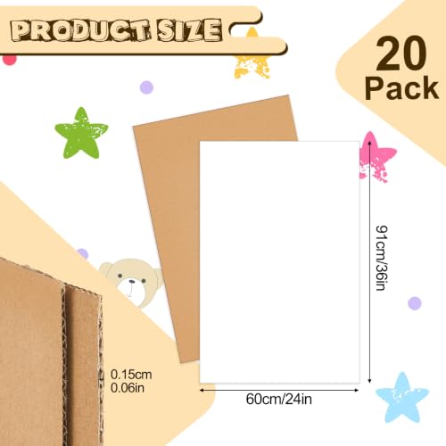 Image of 20 Pack 24 x 36 Inch Corrugated Cardboard Sheets Flat Cardboard Sheets Packaging Inserts Flat Square Inserts Squares Separators for Shipping Packing Mailing Crafts(White Single Face)