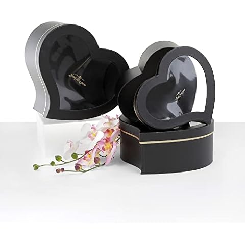 UNIKPACKAGING Premium Quality Heart Shaped Boxes for Luxury Flower and Gift Arrangements, Set of 3 (Black) Cover