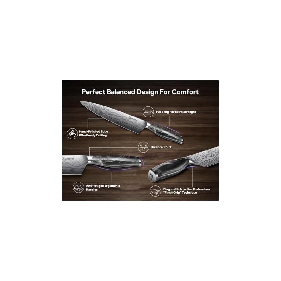 Knife Set 14 Pieces for Kitchen with Magnetic Block, Razor Sharp High Carbon German Stainless Steel Damascus Pattern, Full Tang Ergonomic Handle, Black Flowing Cloud Design