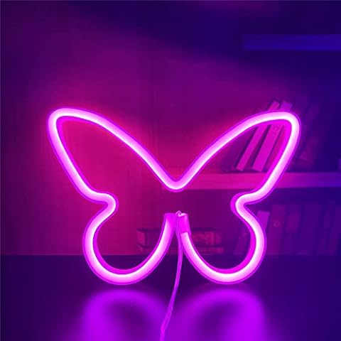 QiaoFei LED Butterfly Neon Sign Lights Hanging Decorative Neon Light USB or Battery Operated for Home Bedroom Bar Restaurant Christmas Birthday Party Gift Art Wall Decoration Light(Pink) Cover