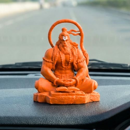 Image of Hanuman Murti - 3.5 Inch Orange Polyresin Idol for Car Dashboard, Home & Office Decor - Spiritual Statue for Living Room, Birthday, Diwali, Housewarming Gift