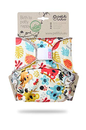 Petit Lulu Pañal de Tela de Bambú | Talla Única (5-16 kg) | Fluffy Organic | Gancho y Bucle | Reutilizable y Lavable (Frisky Koalas)