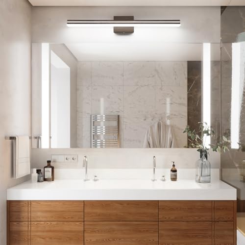 Image of SineRise 32-Inch LED Modern Bathroom Vanity Light Bar, Brown Modern Acrylic Bathroom Wall Lighting Fixtures Over Mirror (Cool White 6000K)