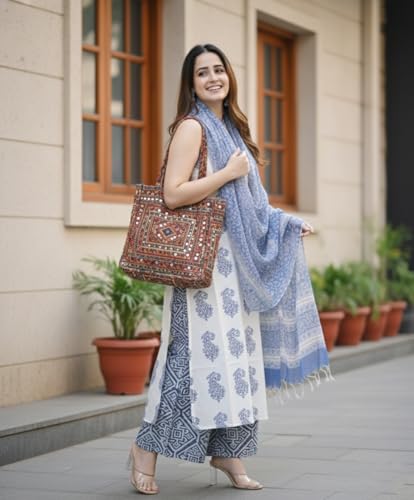 Image of ANNI Designer Women's Viscose Blend Straight Printed Kurta with Palazzo & Dupatta | Sleeveless Ethnic Kurta Set for Women | Casual Office Wear
