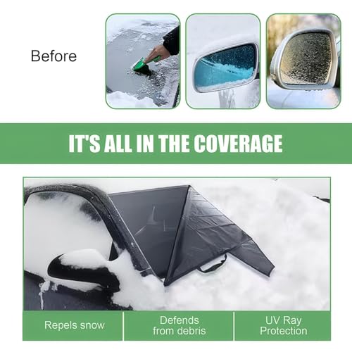 Image of 1 PC Car Windshield Snow Cover with Side Mirror Cover, 94.5 inch x 57.3 inch Elastic Hook Anti-Theft Buckle Mounting Foldable Windshield Protector, for Most Large SUVs, Pickup Trucks (Black)