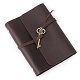 Ancicraft Soft Genuine Leather Journal Diary Notebook with Retro Key Charm 6 Ring Binder A5 Blank Cr