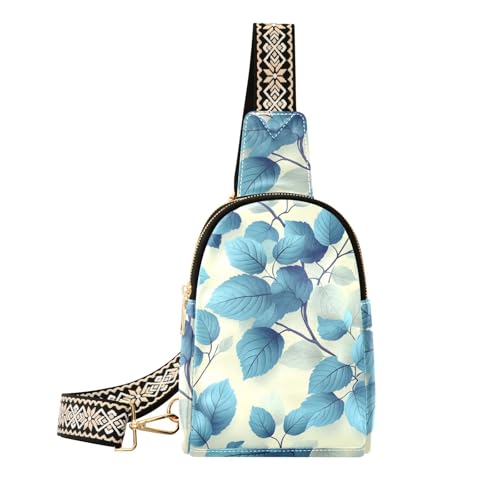 Mnsruu Bolso bandolera pequeño para mujer, diseño de hojas, color verde y azul, de piel, con estampado de hojas, Multicolor 56, Talla única