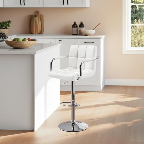 Image of Yaheetech Bar Stool, Swivel with Backs, Adjustable Height, White