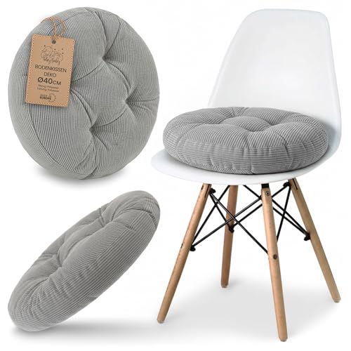 Amazinggirl Galette de Chaise Coussin Assise Rond 40 cm - Dessus pour chaises Interieur Coussins Siege Doux et Lavable Galette scandinave Velours cotele Gris