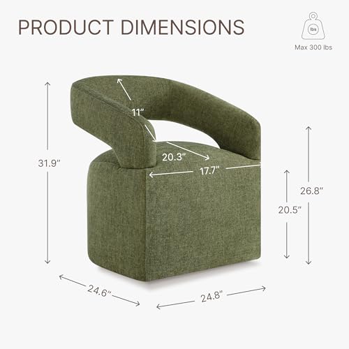 Image of KISLOT Upholstered Dining Chairs Set of 4, Modern Rolling Dining Chairs with Hidden Casters, Arm Kitchen Chairs with Linen Look Fabric, Padded Barrel Chairs for Dining Room, Kitchen, Bedroom, Green