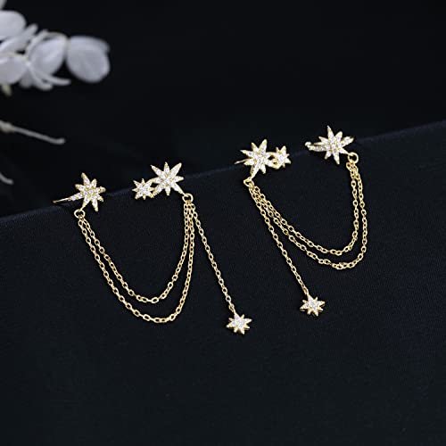 SLUYNZ 925 Sterling Silver Fashion Star Cuff Earring Chain for Women Star Crawler Earring Wrap Earrings4