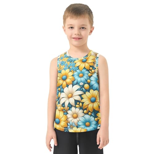susiyo Blue White Yellow Color Flowers Boys Sleeveless Tank Top Girls Athletic T Shirt2