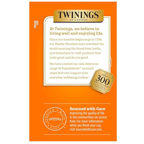 Image of Twinings Superblends Immune Support+ Herbal Tea with Vitamin C, Ginger & Mango Flavoured Green Tea, 16 Tea Bags (Pack of 2), Enjoy Hot or Iced