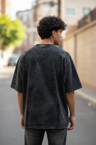 Image of boffi ... 100% Cotton Oversized T-Shirt Unisex Drop Shoulder Dye Washed Street Look Black Pack of 1