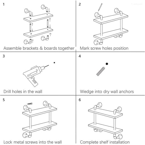 Rustic Wood Decor Display Rack, Wall Mounted Ladder Shelf, Metal Floating Bookshelf & Plant Stand for Bathroom, Living Room, Bedroom, Kitchen (60x25x100cm)