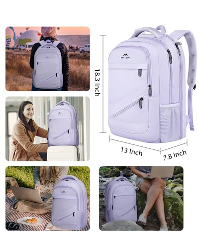 Image of MATEIN Large 17 Inch Laptop Backpack for Women, Lightweight Travel Backpack Fits College School Essentials, Anti Theft Work Commute Nursing Computer Bag TSA Approved for Weekender Trip, Light Purple