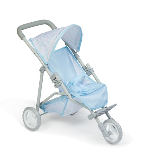 - Passeggino pieghevole a 3 ruote per bambole fino a 45 cm con cestino e cappotto ideale per giocare e passeggiate blu con decorazione floreale progettato da Berenguer +3 anni