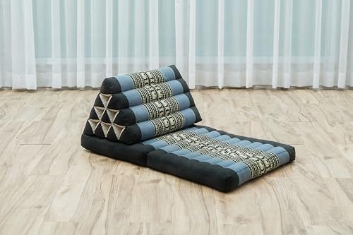 Image of LEEWADEE 2-Fold Mat with Triangle Cushion - Comfortable TV Pillow, Foldable Mattress with Cushion Made of Eco-Friendly Kapok, 45 x 20 inches, Blue