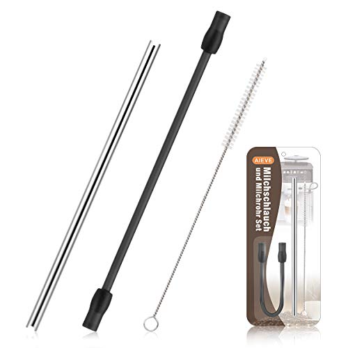 Milchschlauch Edelstahles Milchrohr und Reinigungsbürste Zubehör Set kompatibel mit Siemens EQ6, Bosch VeroAroma Kaffeevollautomat (Schlauch,