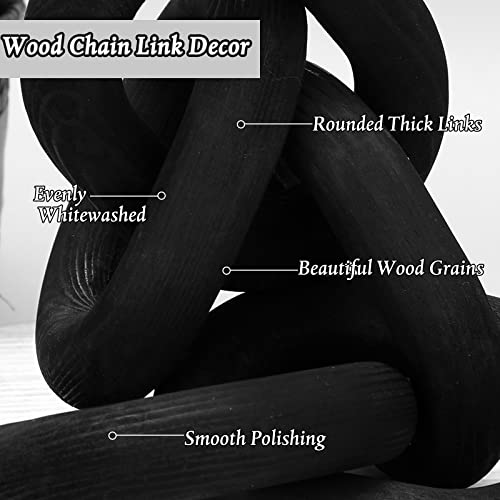 Queekay Decorative Wood Chain Link Decor Rustic 5 Link Wooden Chain Decor Ornament Farmhouse Home Decoration Hand Carved Wooden Crafts Ornaments for Valentines Coffee Table(Black)