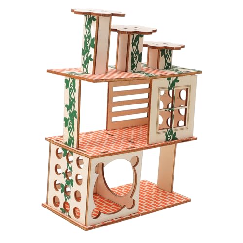BUGUUYO Estructura De Escalada para Hámster Castillo De Conejillo De Indias Jaula De Pájaros Jaula De Hámster Trampas Pequeña Cabaña Cerca Casa De Conejillo De Indias Beige De Madera