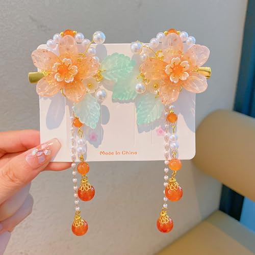 2 pzas Pinzas Vintage Flores Naranja para Cabello miniatura 1