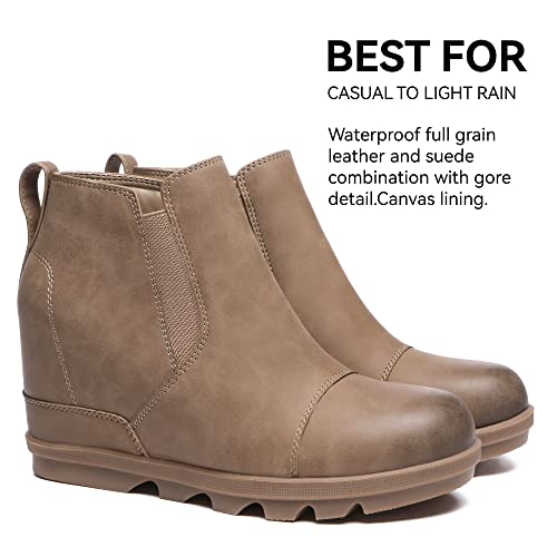 Athlefit Women's Wedge Ankle Boots Comfort Slip-On Waterproof Leather Platform Booties3