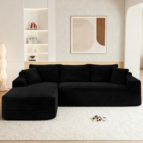 Image of 95 inch Boneless Cloud Sectional Couches for Living Room, Comfy Fluffy L Shaped Memory Foam Deep Seat Boneless Couch, Modular Sectional Sofa with Left Facing Chaise, Dark Black