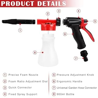 CROWNSHOP Snow Foam Sprayer Car Wash Spray Tool Long Gun Use Hose Sprayer 900 ml Cleaning Foam Spray Gun Car Wash Soapy Water Nozzle for Home Garden Watering (Red)