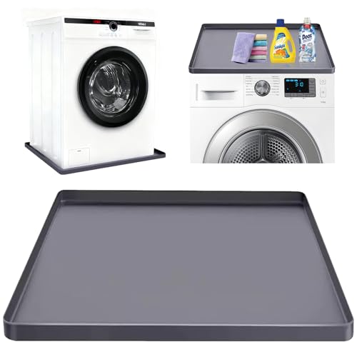 Washing Machine Drain Pan Silicone mat 27'x27' with 0.79' Raised Edges, Leak-Proof Silicone Mat, Non-Slip Waterproof Floor Protector for Washer Dryer (Grey)