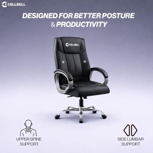 Image of CELLBELL BossPro Fabric Office Chair High Back Ergonomic Executive Boss Chair with Memory Foam Cushion Lumbar Support Chrome Base Hydraulic Tilt Rocking Function 120kg Capacity (Black)