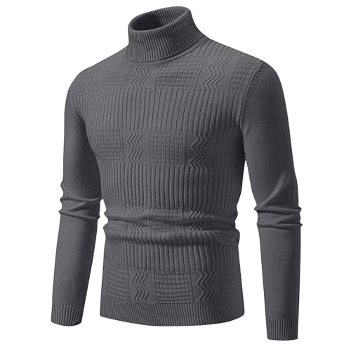 Turtleneck Mens Sweater Long Sleeve Ribbed Knitted Casual Sweaters Slim Fit Cotton Mock Neck Thermal Pullover Sweater