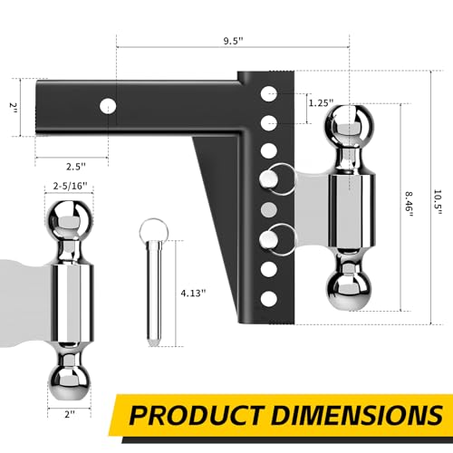 Image of MaxxHaul Adjustable Dual Ball Hitch Mount 2 inch Receiver 6-1 /2 inch Drop 7-1 /2 inch Rise 2 inch & 2-5 /16 inch Hitch Balls 12,000 lb GTW Heavy-Duty Steel (70380)