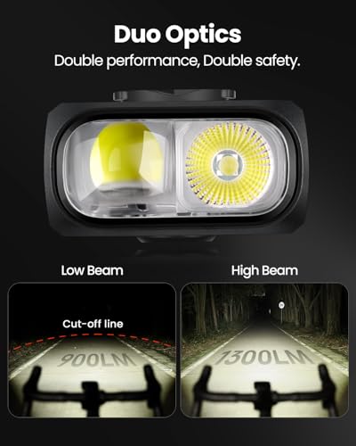 Image of Magicshine HORI1300S Bike Headlight, Compatible with Garmin /Wahoo, 1300 Lumens High & Low Beam Front Light, USB-C Rechargeable, IPX6 Waterproof for Night Riding and Urban Cycling