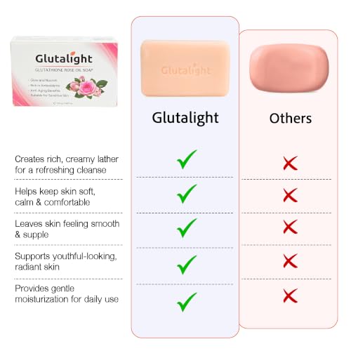 Image of Glutalight Glutathione Rose Oil Soap with Kojic Acid, Niacinamide, Vitamin C & Rosehip Oil for Dark Spots, Pigmentation & Radiant Glow - Korean Skincare Bathing Bar for Women & Men, 100g x 3