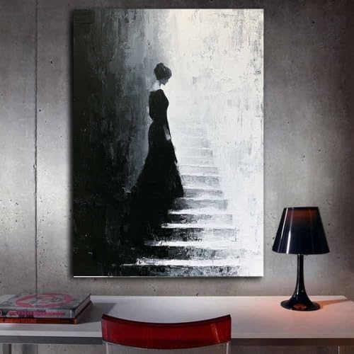 Portrait de Dame Noir et Blanc Impression Toile Art Fissuré XENIOU