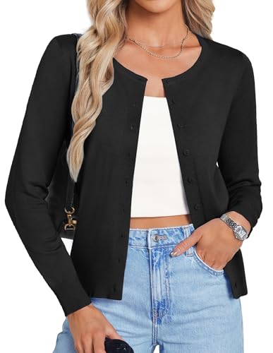 GRACE KARIN Women's Cardigan Sweaters Lightweight Soft Knit Cardigan Long Sleeve Casual Spring Fashion Clothes Black 2XL