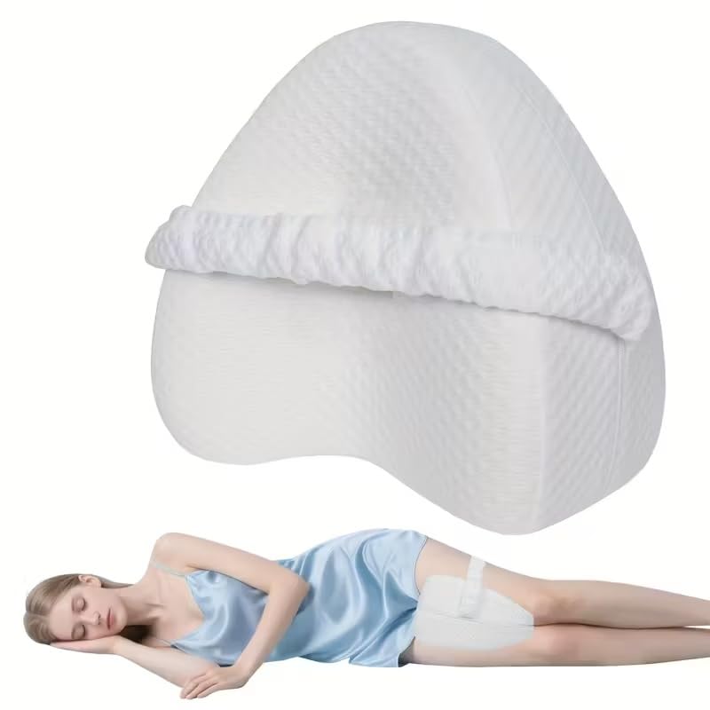 Orthopedic Memory Foam Knee Pillow for Side Sleepers | Leg, Hip & Spine Support Cushion | Washable & Breathable Cover | Pain Relief Pillow for Sciatica & Joint Pain (White) (White)