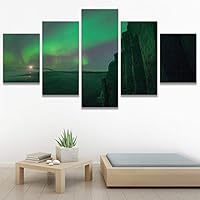 SIGNWIN 5 Panel Canvas Wall Art Astronomy & Space Contemporary Cosmic Dramatic Green Group Photography Realism Ultra for Home Decorations Ready to Hang - 60